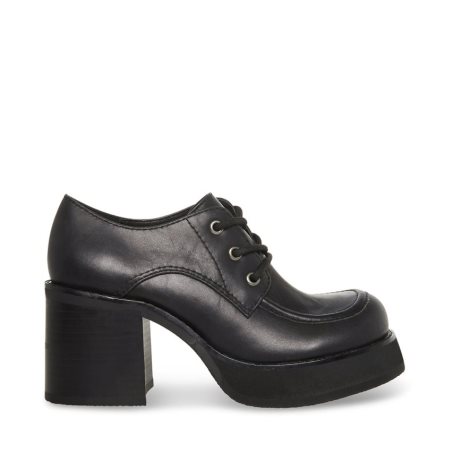 Black Steve Madden Hollace Leather Women's Platform Shoes | PH 2930QIB